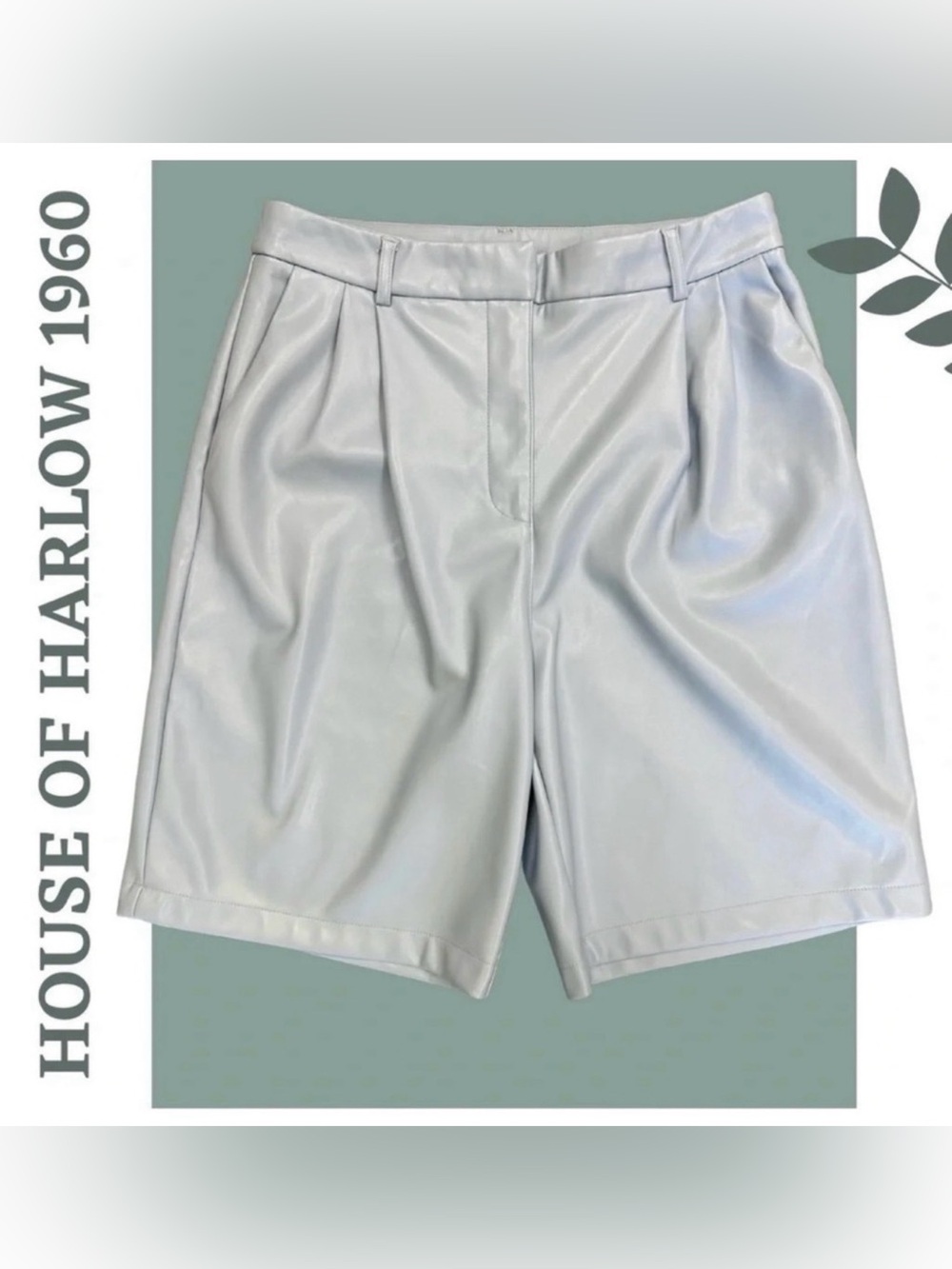 House of Harlow 1960 Vegan Leather Bermuda Shorts Light Blue Size Medium